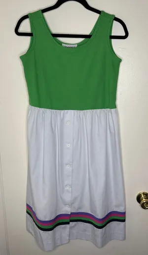 Vintage 70s Toni Petite Colorblock Midi Dress Green White Striped Vibrant Mod 8P thumbnail 1