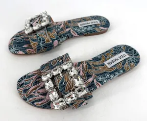 Steve Madden Marika Slide Sandals Si 7‎ Blue Floral Rhinestone Resort Vacatione thumbnail 1