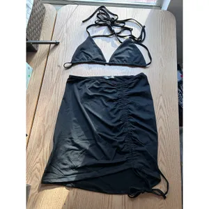 New AMI 2Pc String Bikini👙Top & Skirt Cover up Sarong Black fit Medium Large XL thumbnail 6