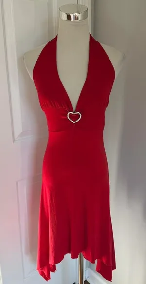 Y2k Red Lipstick Heart Asymmetrical Halter Neck Midi Dress thumbnail 1