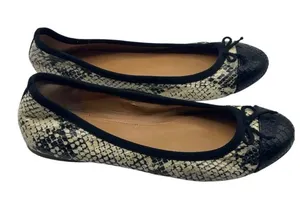 J Crew Factory Sz 7 Ballet Flats Slip On Shoes Snakeskin Print Black Cream thumbnail 1