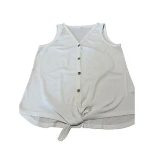White Waffle Knit Button Front Tie Hem Tank Top Sleeveless V-Neck Large‎ thumbnail 4