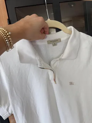 Burberry polo shirt short sleeve top collar cotton plaid trim embroidered logo thumbnail 3