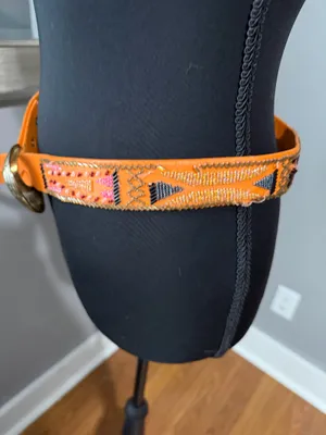 Hand Beaded Orange Leather Bohemian Southwestern Belt 36in thumbnail 3