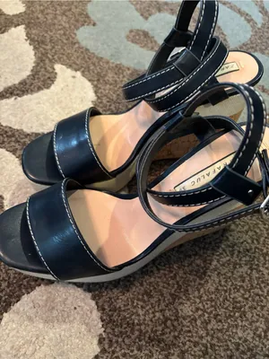 Zara Navy Blue Strappy Cork Platform Wedge Sandals thumbnail 2