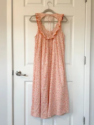 Anthropologie Sleeveless Ruffle Nap Dress in Orange Cottagecore Floral thumbnail 4