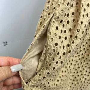 Ellen Tracy Eyelet Dress Womens 2P Tan Cotton Tiered Fit Flare Midi Shirt Dress thumbnail 6