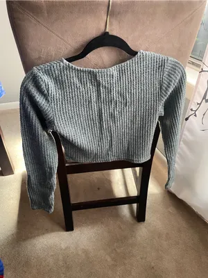 SO Light Blue Ribbed V-Neck Cropped Sweater thumbnail 2