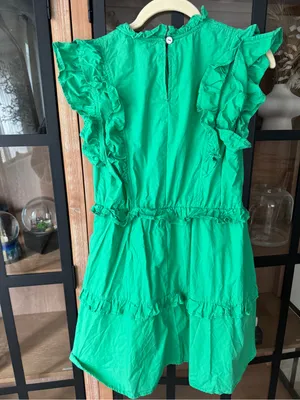 Kelly green masters ruffle mini dress short sleeve tiered high neck collar thumbnail 6