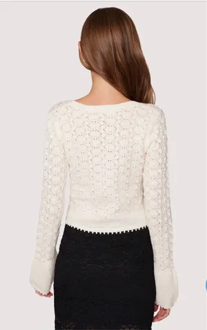 Lost + Wander Serena Pointelle Knit Square Neck Top- Ecru- Size XS/Small- Sample thumbnail 2