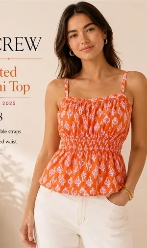 J.Crew Orange Pink Printed Smocked Cami Top Size 8 thumbnail 1
