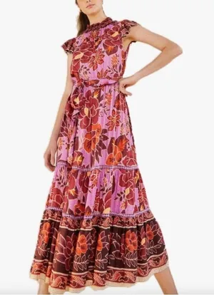 Farm Rio Sweet Floral Midi Dress In Sweet Floral Lilac NWT Size XL thumbnail 2