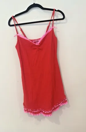 BETSEY JOHNSON Y2K Intimates Luscious Red Pink Slip Dress Size Medium -3056 thumbnail 1