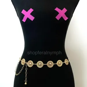 Gold Y2K Round Medallion Indie Body Chain Belt, Fits 24-40 Inches, X7GA1237 thumbnail 2