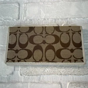 Coach Checkbook Cover Beige‎ Signature C Canvas Leather Trim thumbnail 7