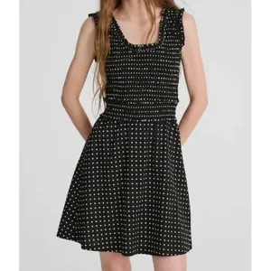 Madewell Dress Sz 10 Black White Polka Dot Smocked Ruffle Mini Sundress Retro thumbnail 2