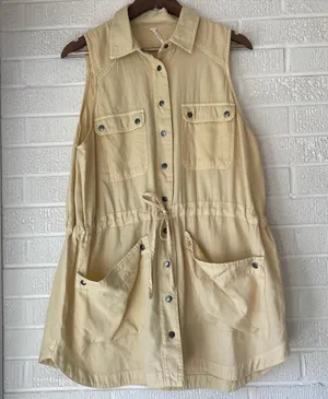 Free People Too Far snap tunic jumper dress in yellow thumbnail 4