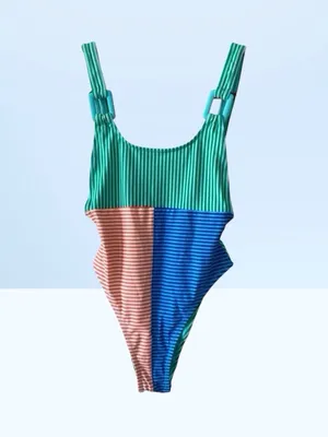 Aerie Color Block Stripe Cheekiest One Piece Swimsuit XS NWT thumbnail 3
