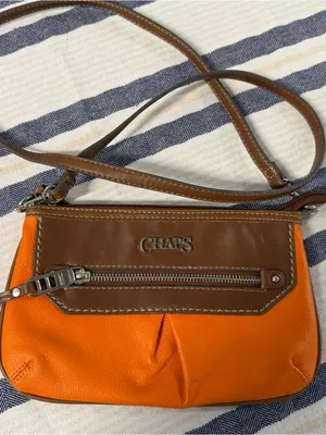 CHAPS Orange Brown Crossbody Bag Small Zip Front Shoulder Purse Y2K Preppy thumbnail 1