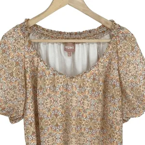 Show Me Your Mumu Women's Kirby Floral Puff Short Sleeve Blouse Yellow Sz Medium thumbnail 3