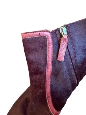 Etro Burgundy Calf Hair Ankle Booties Boot Leather Trim Stiletto Size 40 Women's thumbnail 10