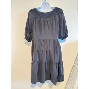 Old Navy XS Black‎ Puff Sleeve Babydoll Dress Smocked Neckline Tiered Cotton thumbnail 2