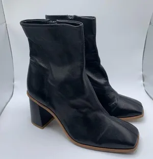 Free People Sienna Ankle Boot black leather heel square toe size 37 6-6.5 1516 thumbnail 4