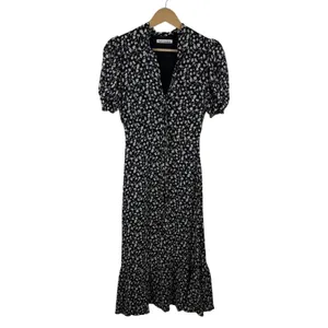 Reformation Reeds Ruffle Floral Georgette Midi Dress Size 0 Black Minimalist thumbnail 2