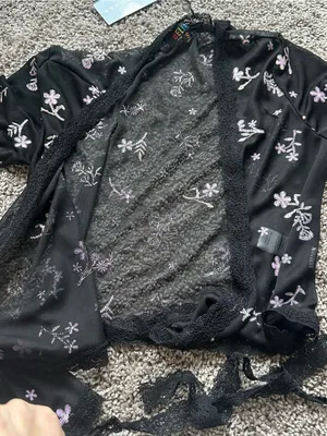 dELiA*s Black Sheer Floral Embroidered Wrap Top thumbnail 4