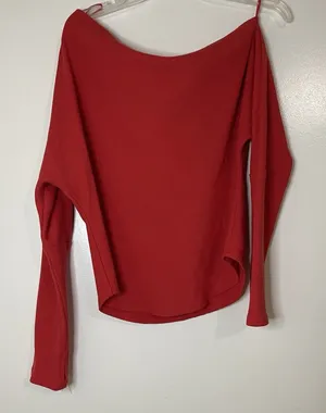 Free People red off shoulder long sleeve waffle knit thermal top size medium thumbnail 1