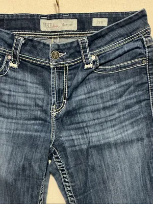 BKE Indigo Boot Cut Jeans with White Topstitching thumbnail 4