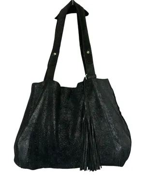 Banana Republic Black Leather Tote Bag Large Shoulder Purse Tassel‎ NWT thumbnail 1