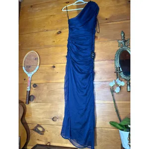 NWT Lulus Kyleah Navy Ruched One-Shoulder Maxi Dress Bridesmaid Banquet Gala L thumbnail 2