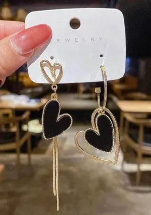 Women's Asymmetrical Love Heart Dangle Drop Earrings thumbnail 1