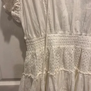 MISA Los Angeles Sarika White Eyelet Ruffle‎ Mini Dress Smocked Waist Medium thumbnail 5