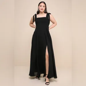 LULU’S Love Me Forever Black Tie Strap Square Neck Maxi Dress thumbnail 4