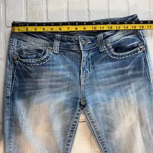 Miss Me‎ Boot Jeans 30 Blue Denim Y2K Cross Bling Studded Pockets Stretch Denim thumbnail 12
