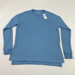 American Eagle‎ Shirt Womens XS Blue Waffle Knit Thermal Crewneck Long Sleeve thumbnail 1