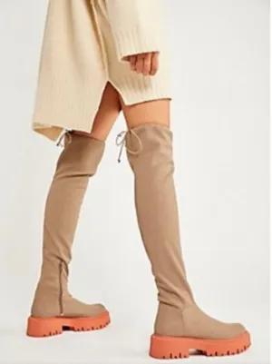 Free People Chase Second Skin Over The Knee Stretch Boot Taupe thumbnail 1