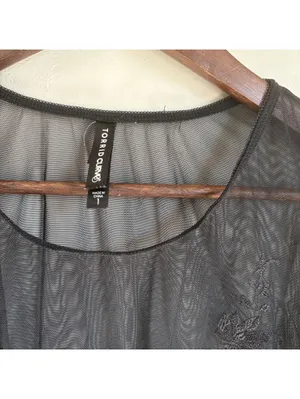 Torrid Curve Womens 1 1X Black Sheer Mesh Floral Embroidered Top Long Sleeve thumbnail 4