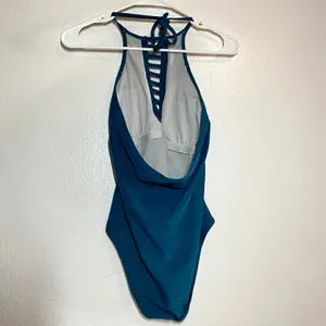Cupshe One Piece Swimsuit Halter High Neck Ladder Neckline Backless Teal Small thumbnail 5