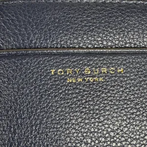 Tory Burch Thea Navy Pebbled Leather Tassel Clutch Bag Gold Hardware thumbnail 3