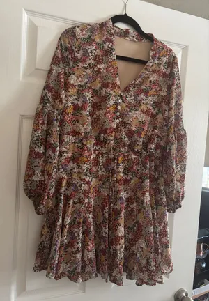 Entro Floral Print V-Neck Long Sleeve Dress Peasant thumbnail 1