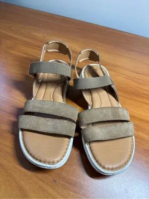 Born Tan Green Slingback Elastic Flat‎ Sandal Leather Suede Comfort Summer W7 thumbnail 5