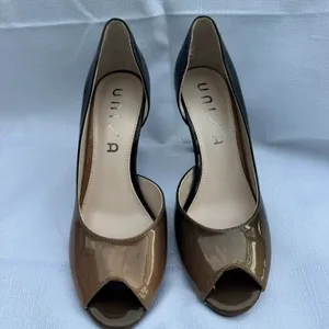 Unisa UNJUBILEE Black Brown Ombre Patent Peep Toe D'Orsay Heels Women's 7M 3.5" thumbnail 3