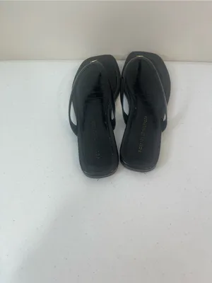 Tommy Hilfiger Black Patent Croc-Effect Thong Sandals with Gold Logo thumbnail 4
