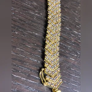 18K Gold Finish Natural Chevron Bracelet 1ct Lab Diamond in Brass 7.5” thumbnail 4
