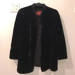 Vintage ILGWU Sasson faux fur black coat Size 10 glam fancy dressy, made in USA thumbnail 1