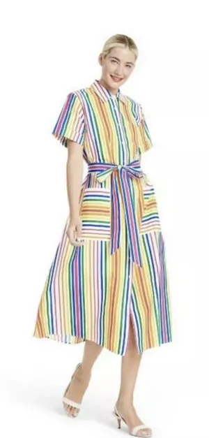 Christopher John Rogers for Target Rainbow Striped Short Sleeve Shirt Dress NWOT thumbnail 1