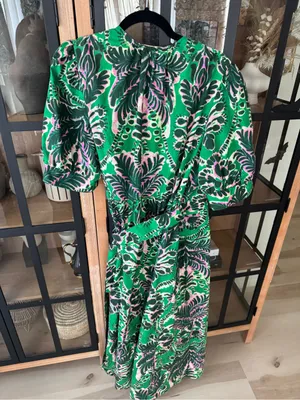 Marie Oliver Rita midi dress wrap kelly green print puff sleeve tie front cotton thumbnail 5